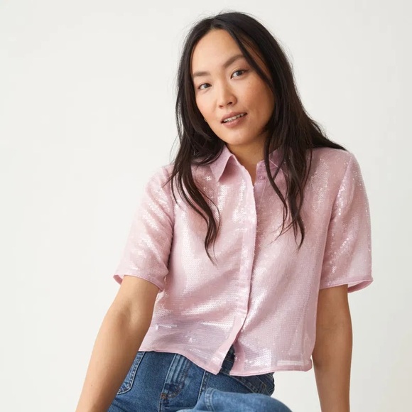 & Other Stories sequin shirt in pink - Picture 2 of 6
